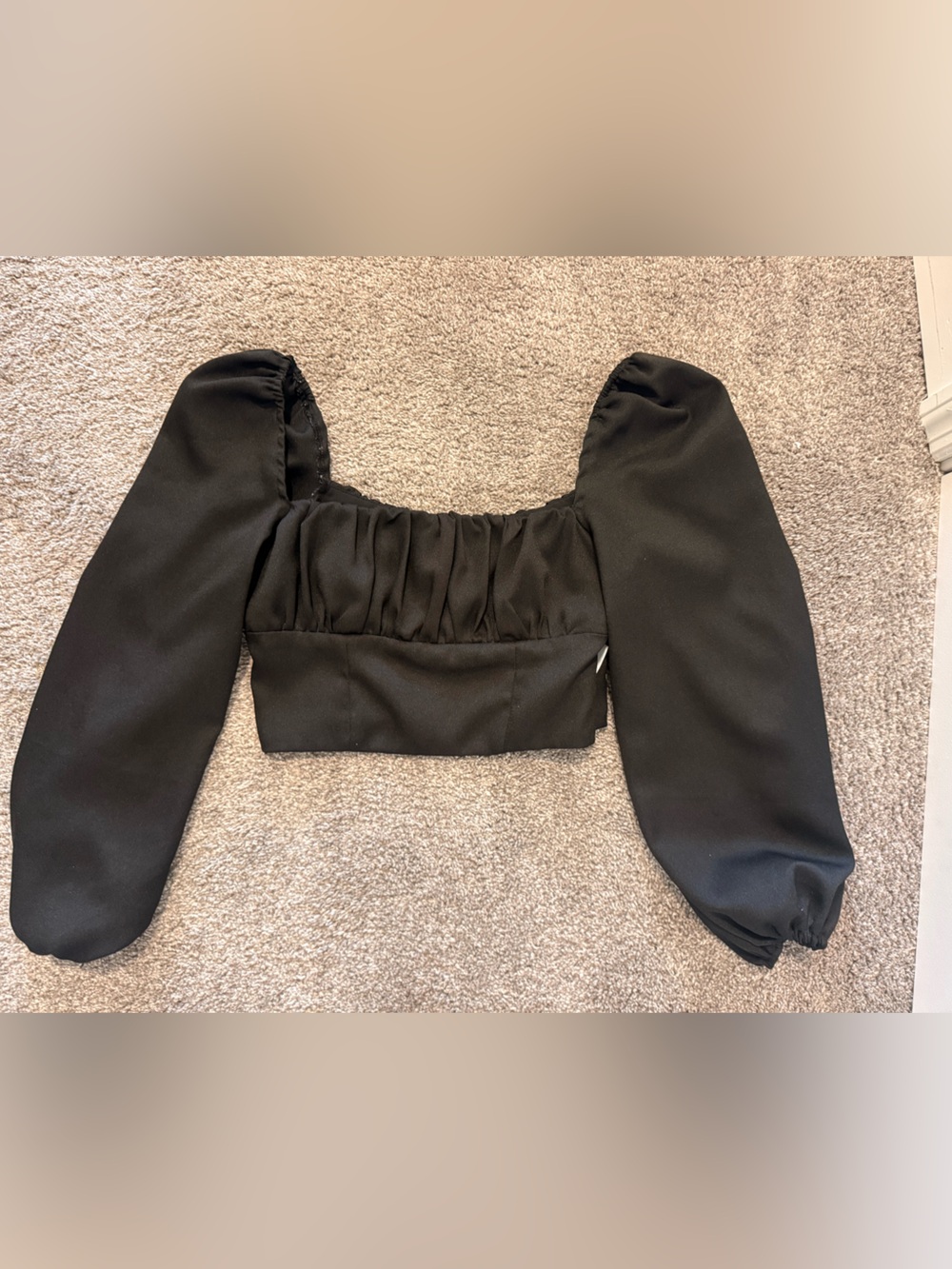 Princess Polly Black Puff-Sleeve Crop Top